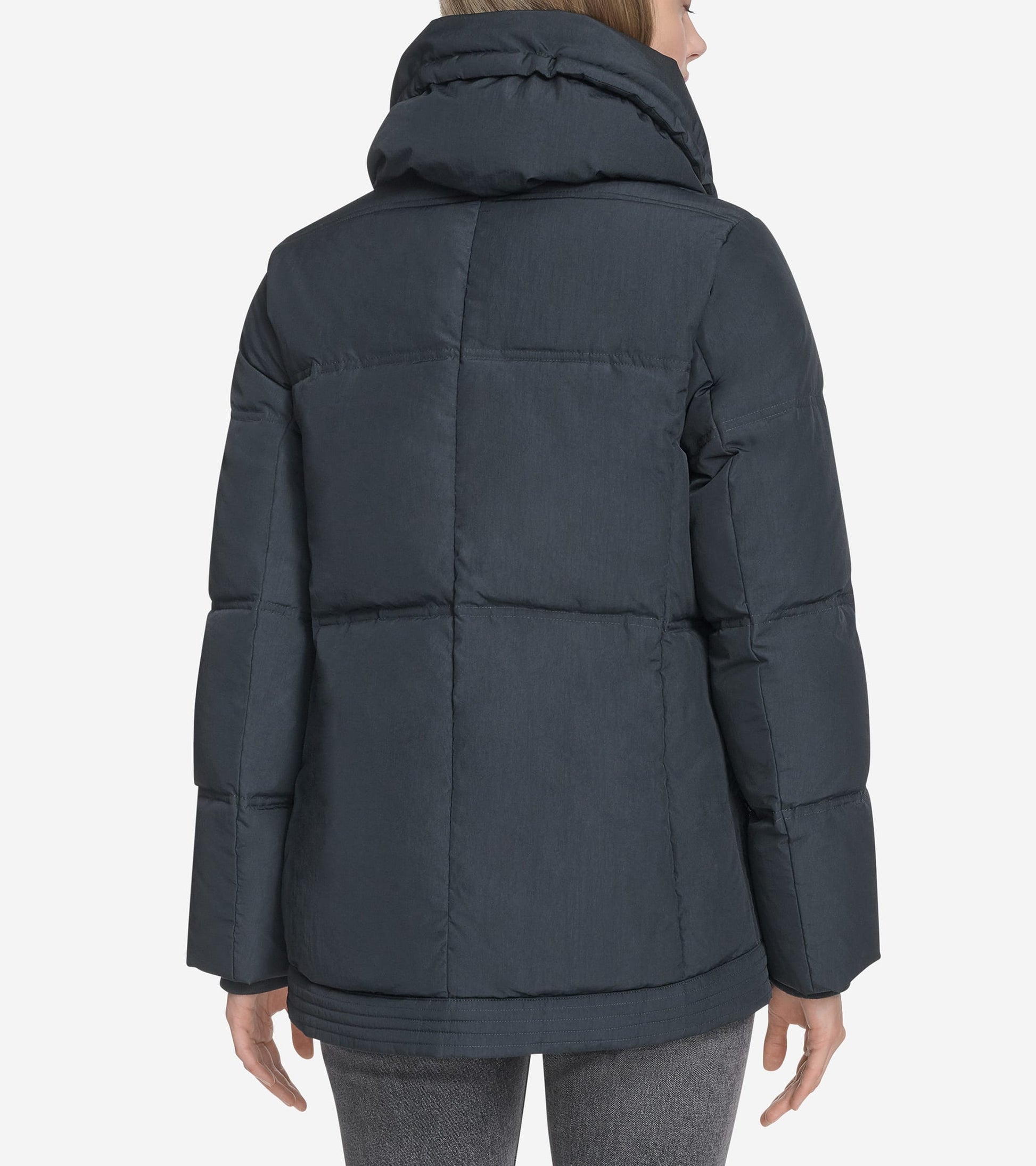Women's Twill Nylon Down Jacket with Trapunto Stitch Details-Black