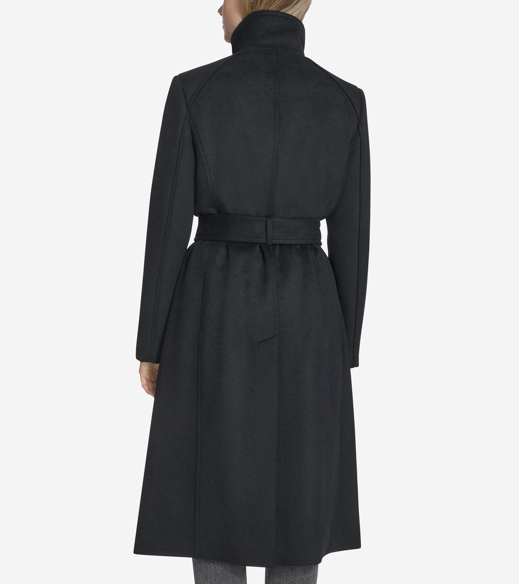 Cole Haan High Neck Slick Wool-Blend Belted Coat Cole Haan High Neck Slick Wool-Blend Belted Coat