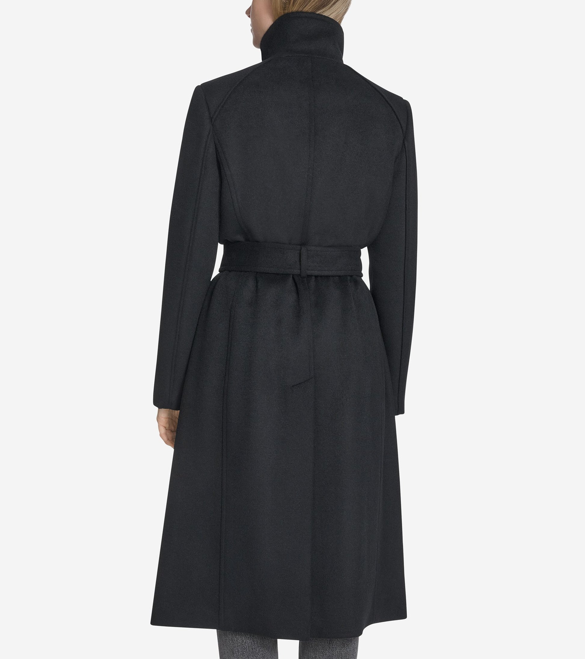 Women's Slick Wool Belted Coat-Black