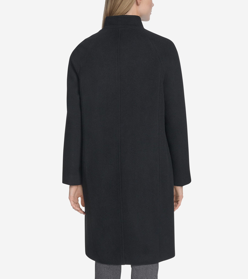 Women's Chevron Wool Coat-Black