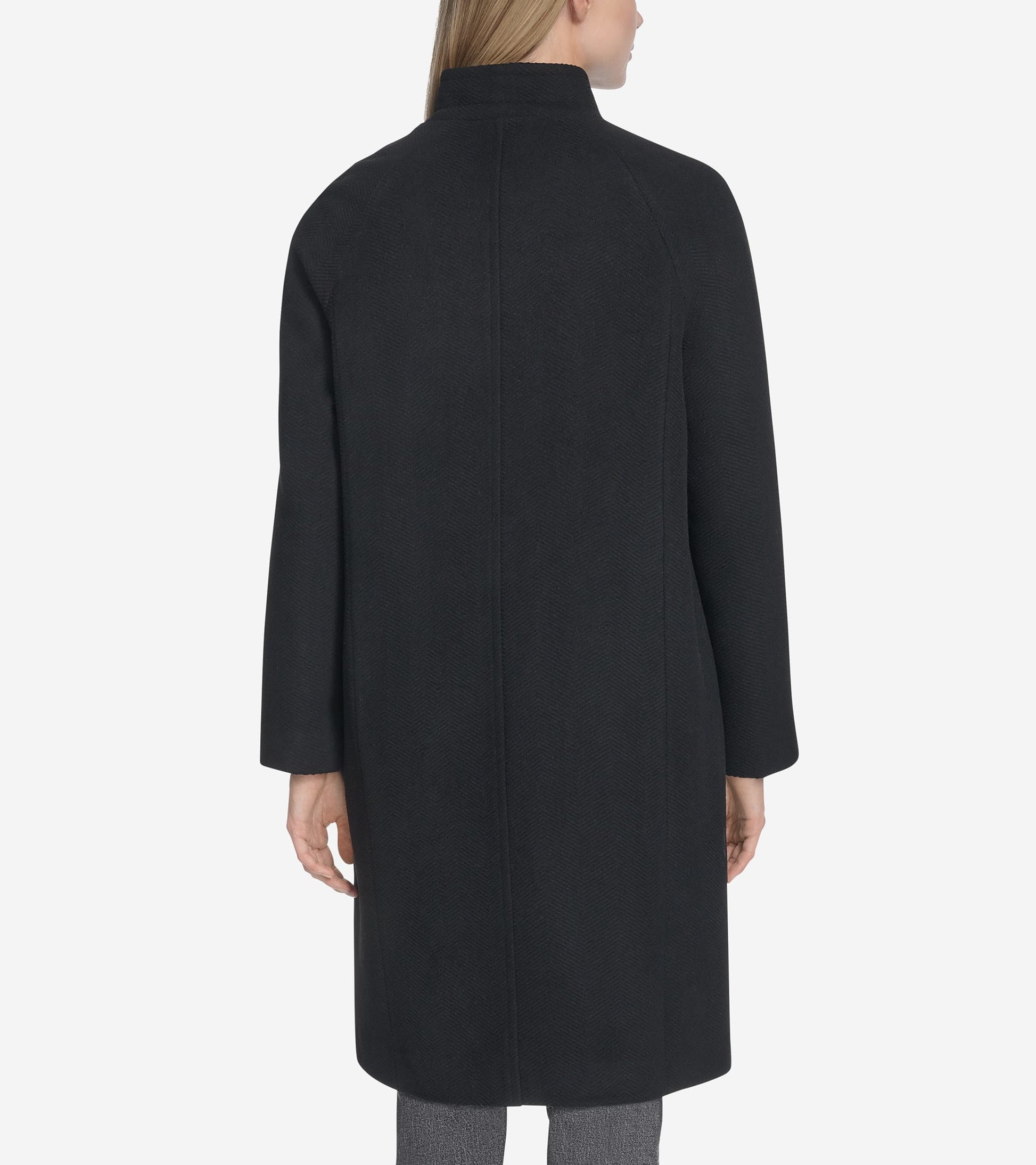 Women's Chevron Wool Coat-Black