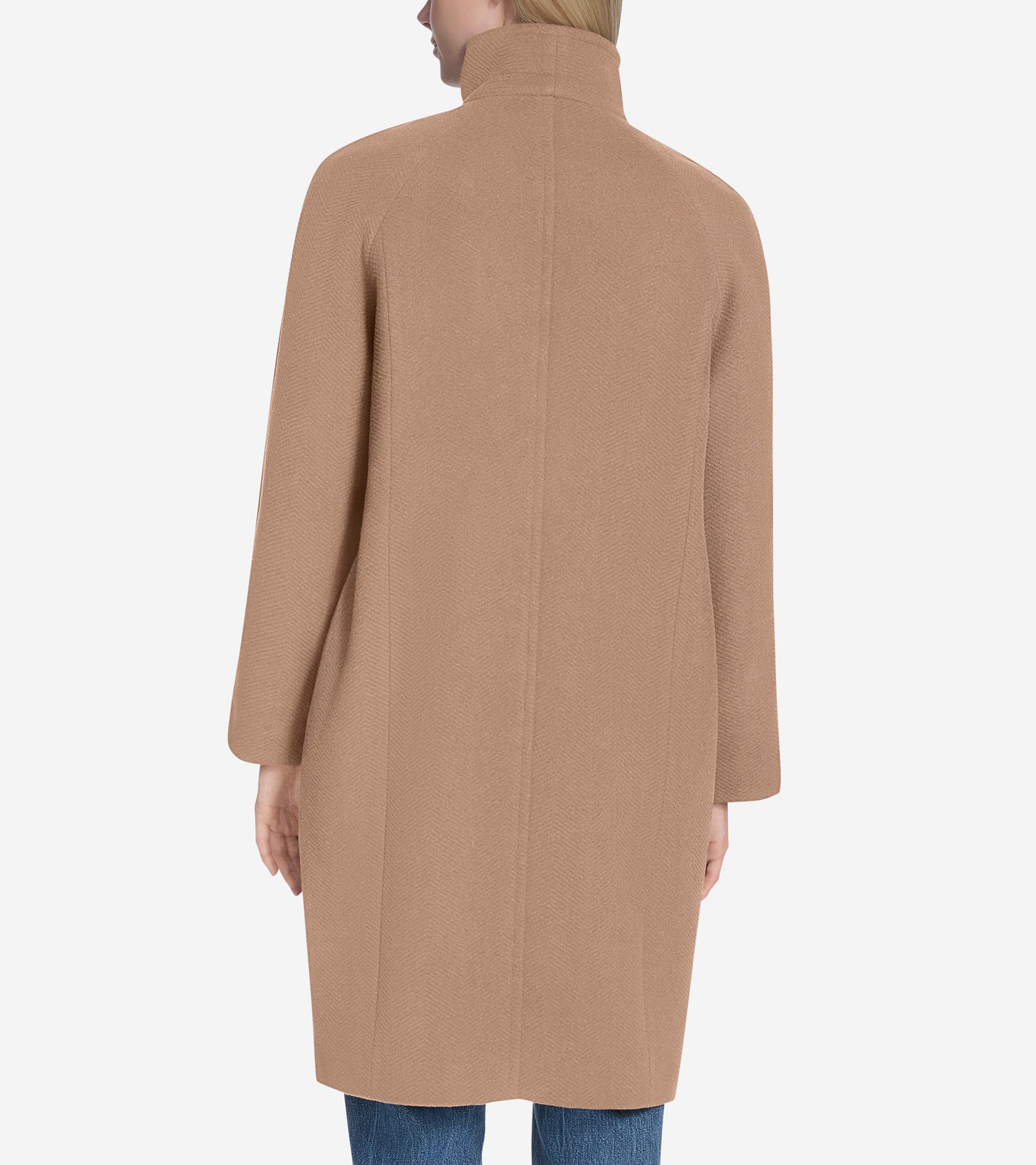 Women's Chevron Wool Coat-Camel