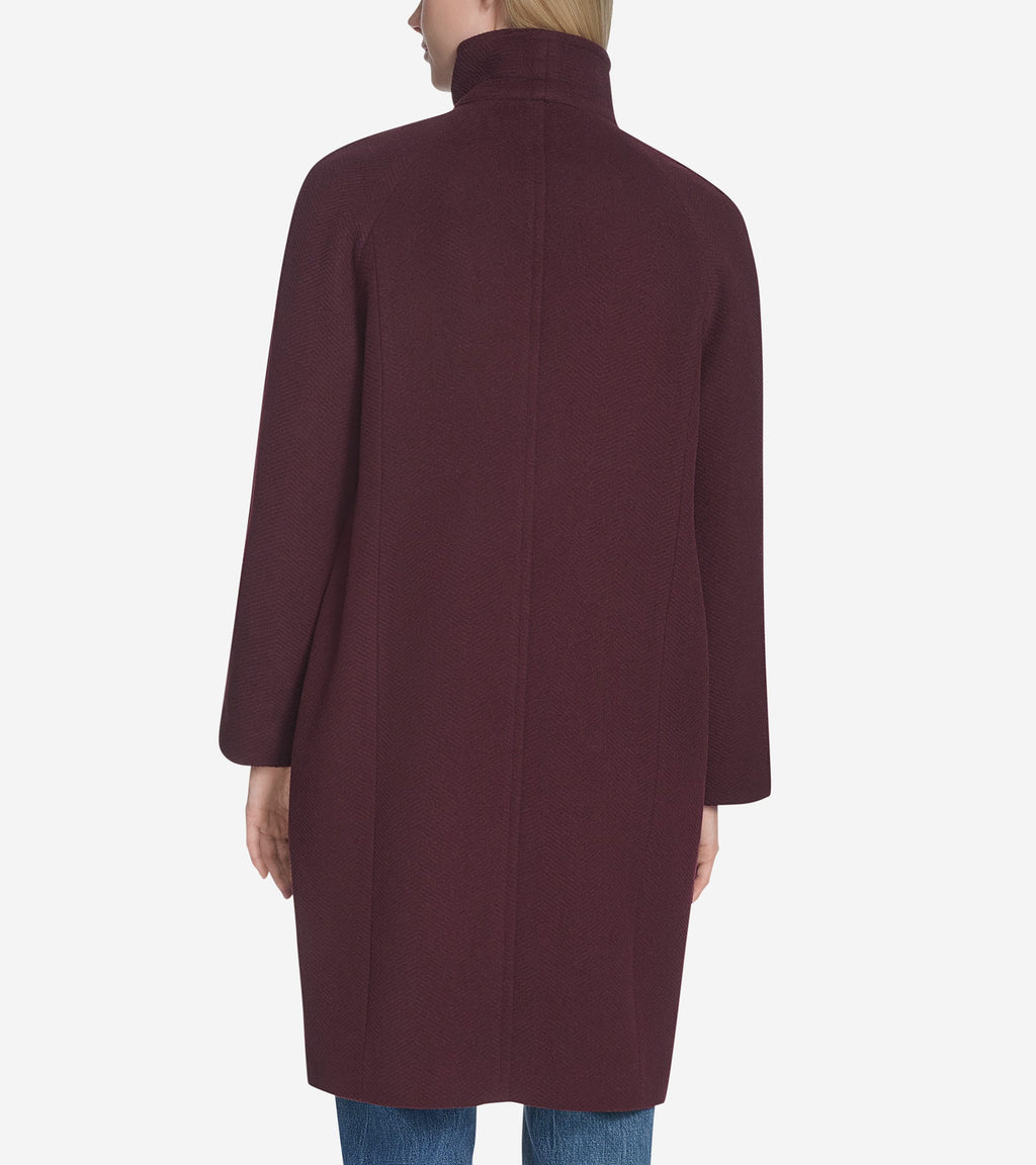 Women's Chevron Wool Coat-Burgundy
