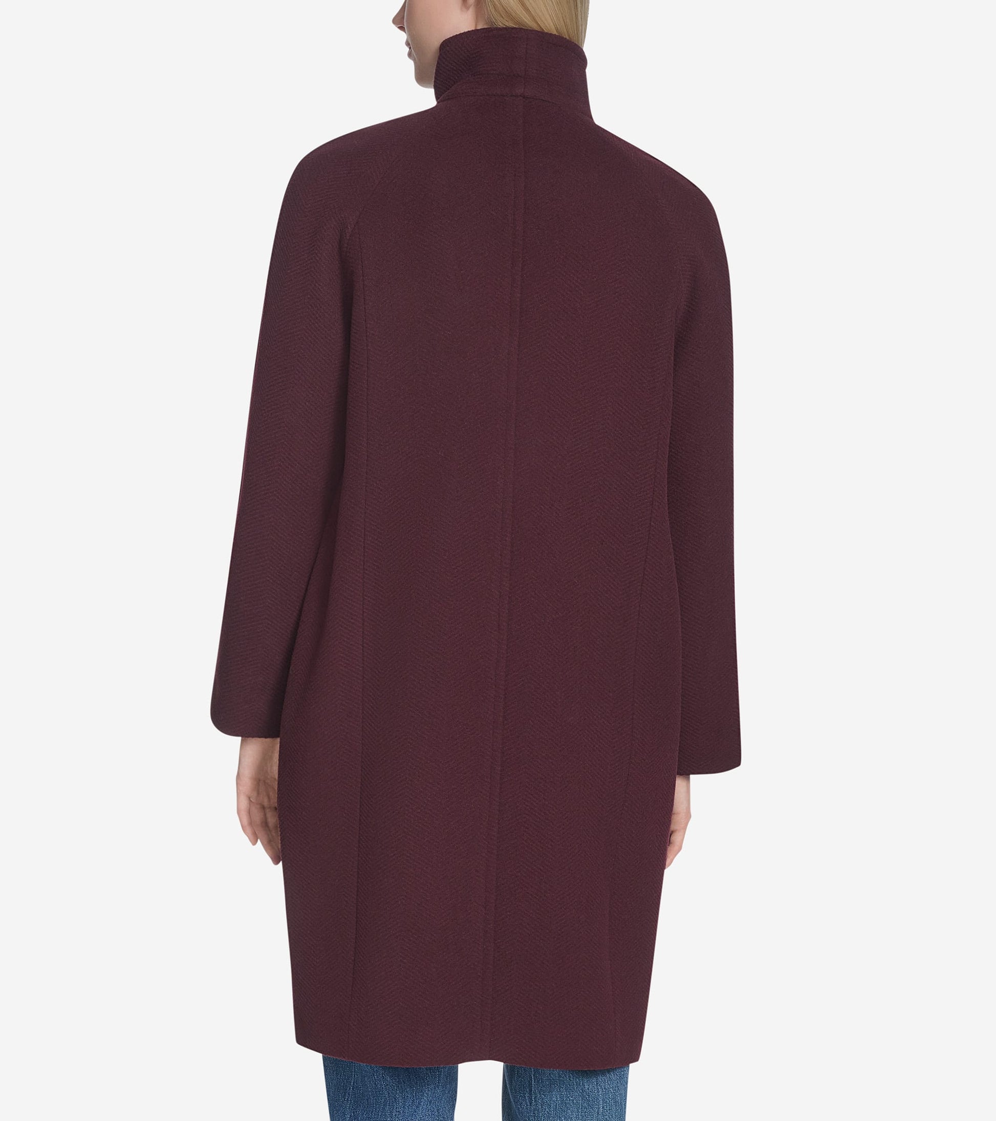 Women's Chevron Wool Coat-Burgundy