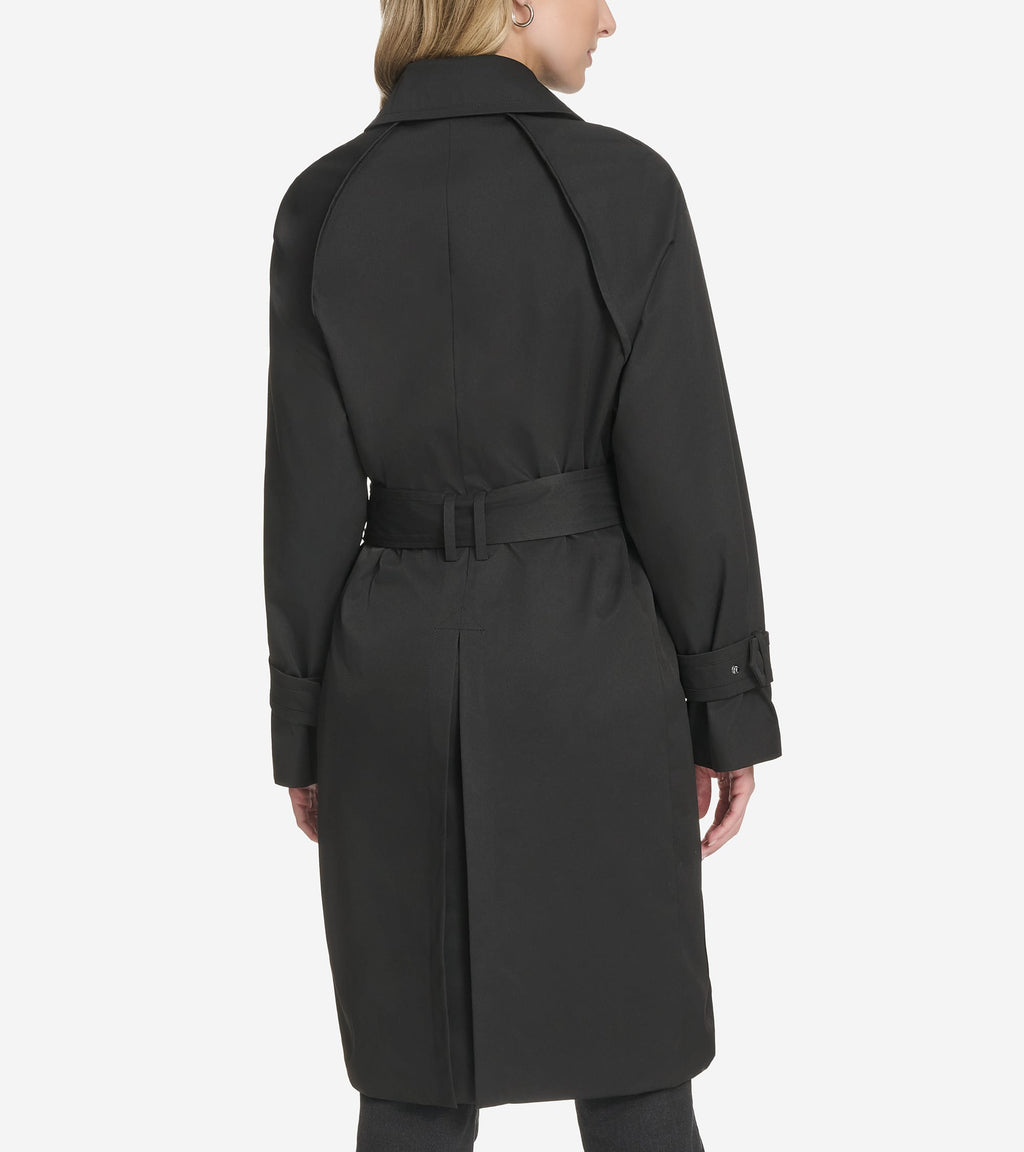 Women's Twill Trench Coat-Black