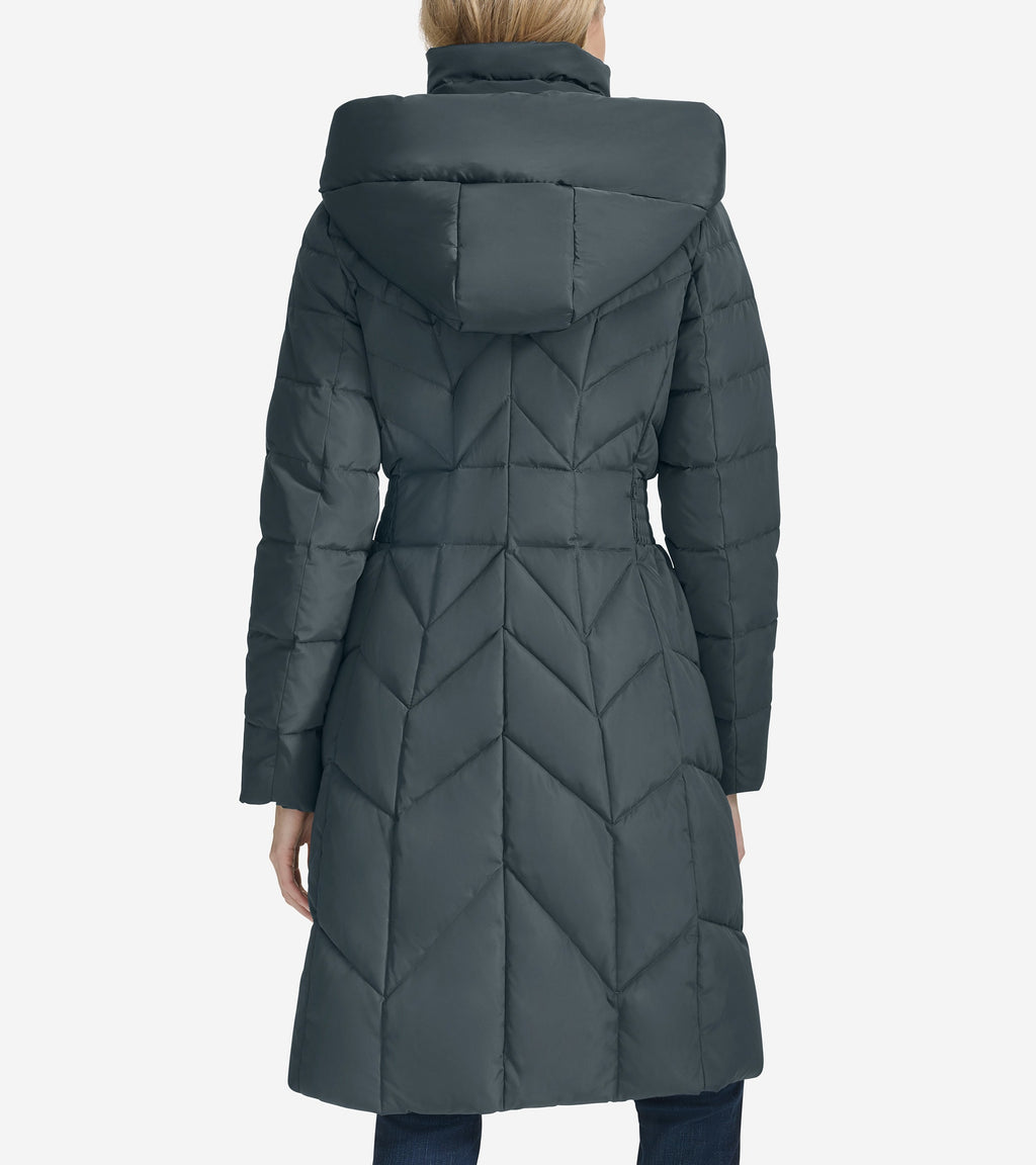 Women's Taffeta Down Coat with Elasticaded Waist Inserts-Graphite