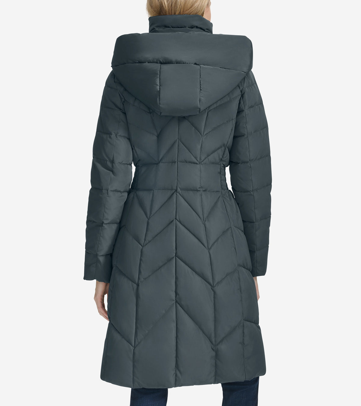 Women's Taffeta Down Coat with Elasticaded Waist Inserts-Graphite