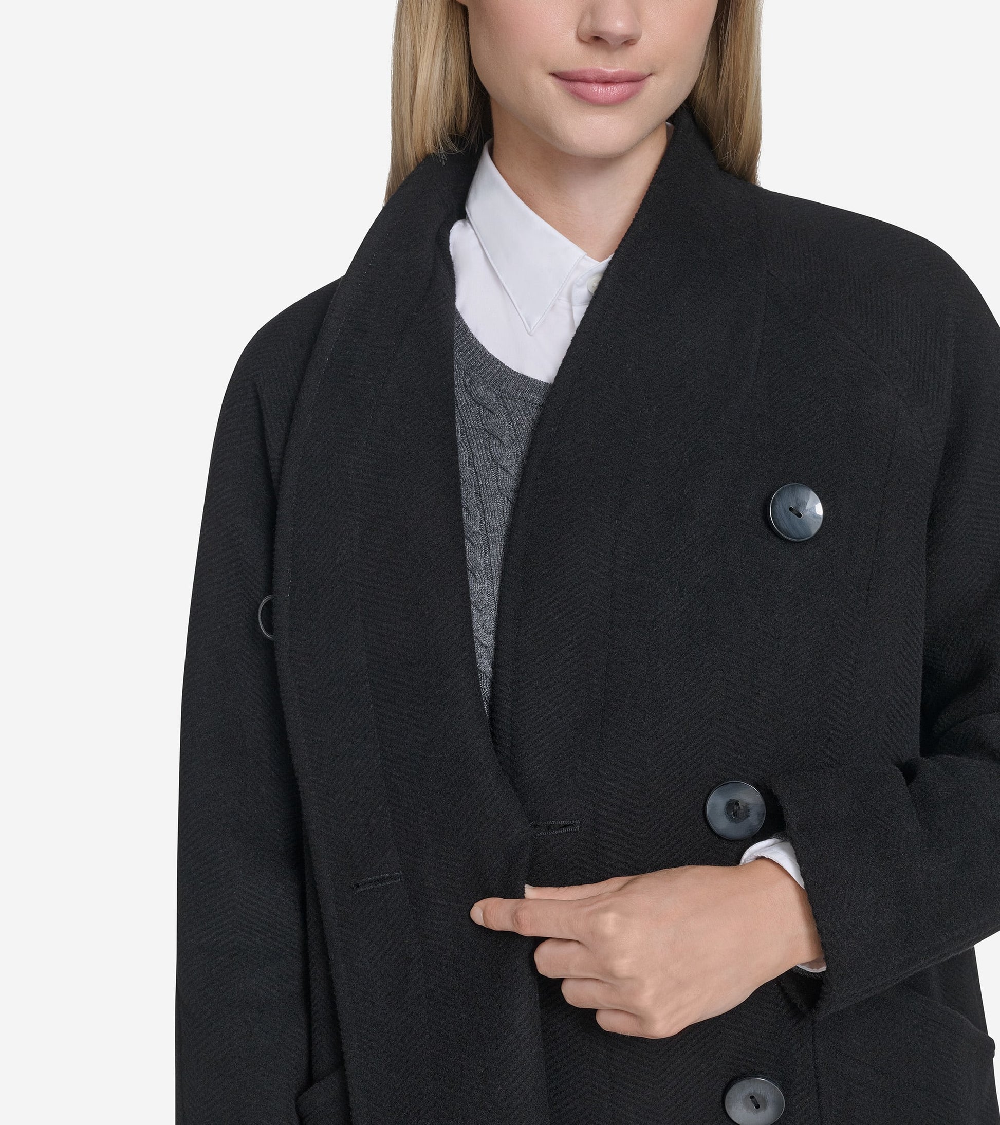 Women's Chevron Wool Coat-Black