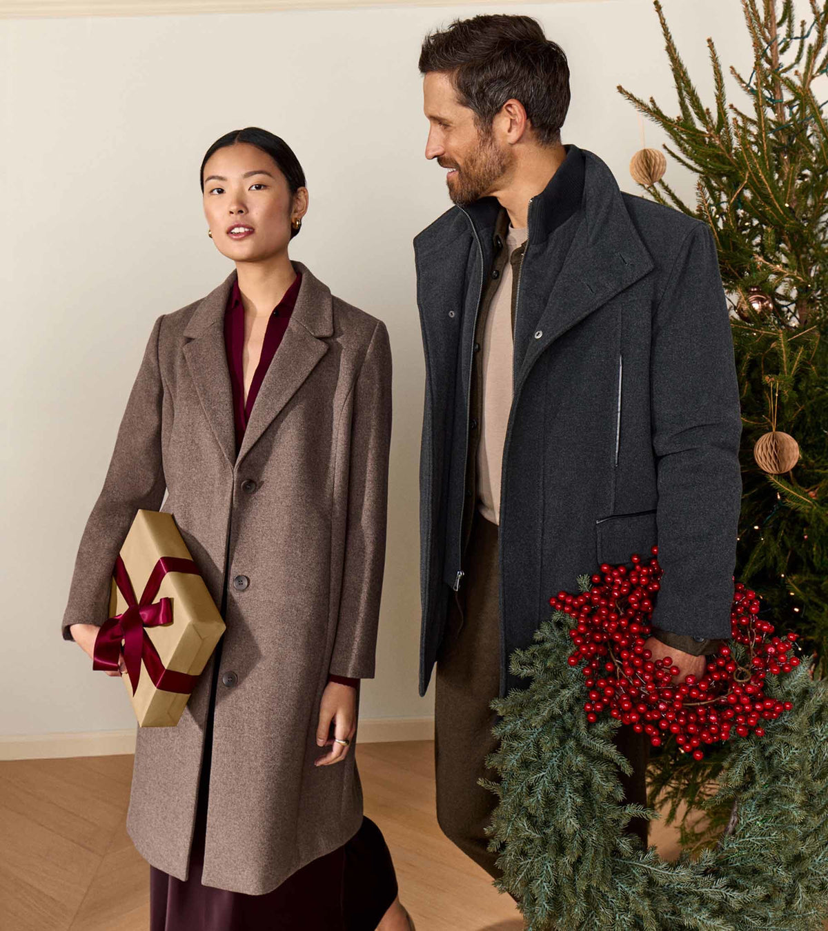 Women's Knotch Lapel Wool Coat-Portobello
