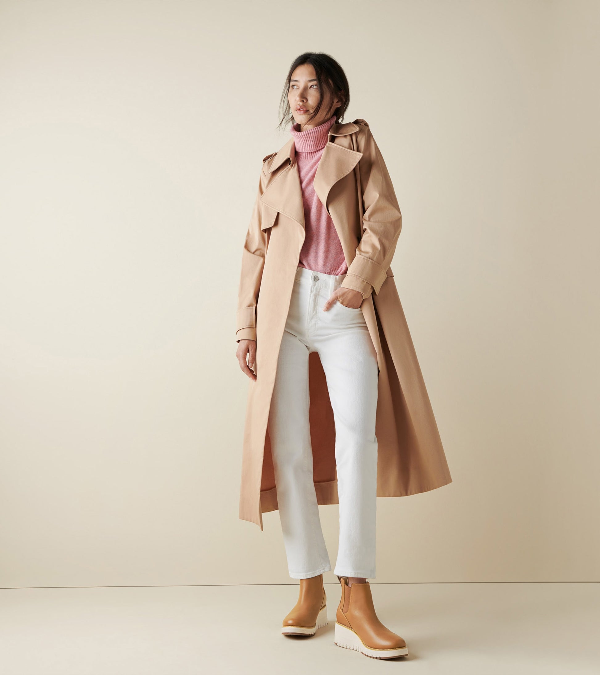 Women's ZERØGRAND City Wedge Waterproof Chelsea Boots-British Tan Leather