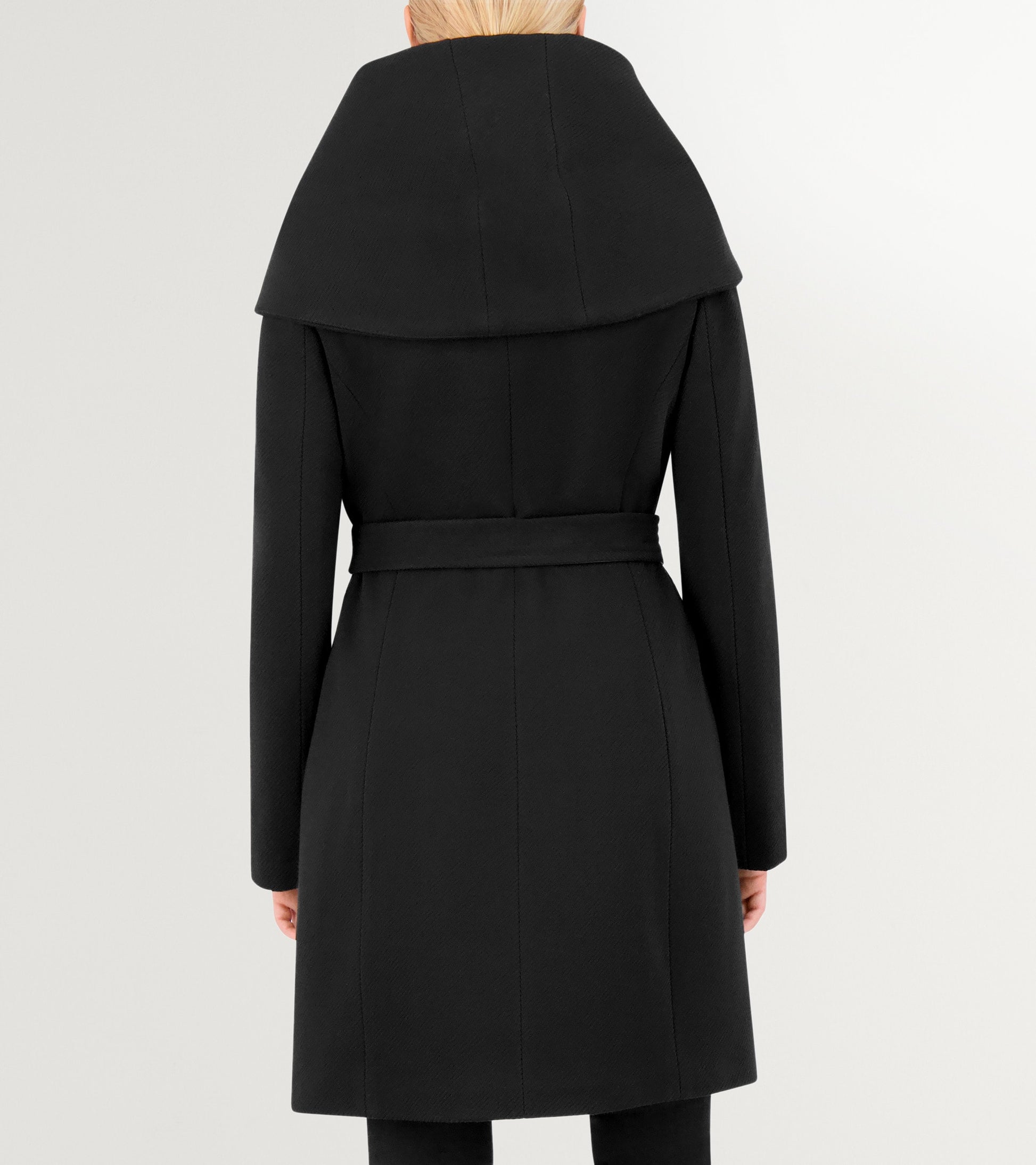 Women's Belted Asymmetrical Zip Front Twill Coat-Black