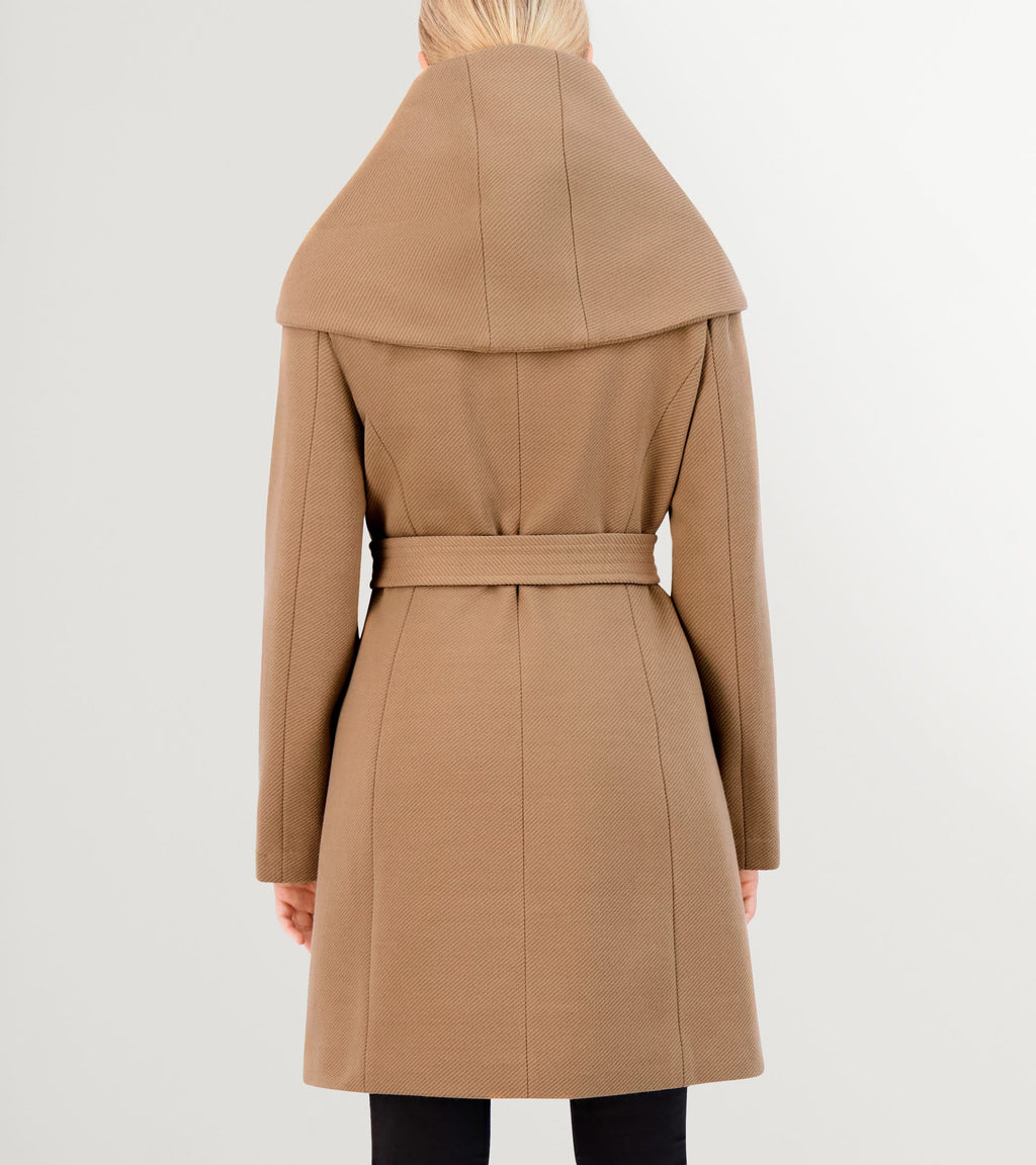 Women's Belted Asymmetrical Zip Front Twill Coat-Beige