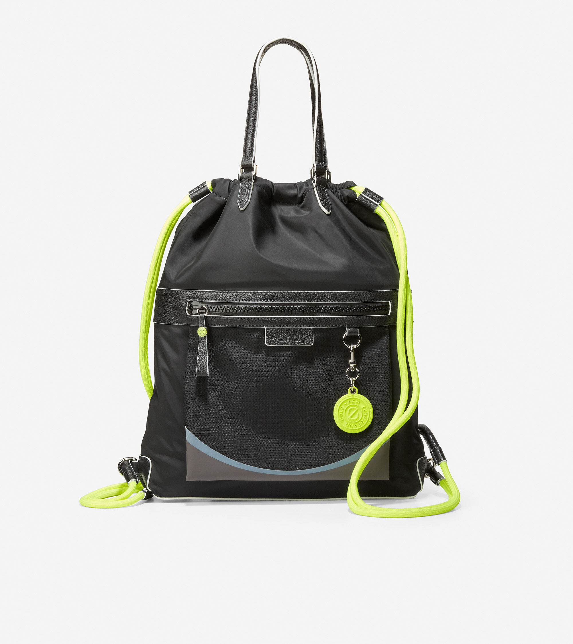 Women's Radiant Nylon Drawstring Backpack in Black-Safety Yellow 