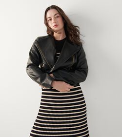 Female Model wearing a Leather Jacket