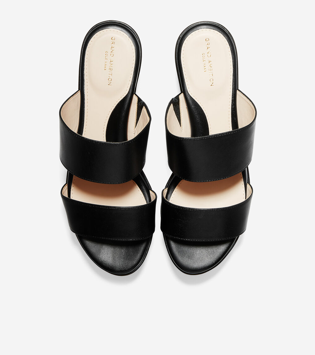 Women's Grand Ambition Flatform Slide Sandal in Black Leather | Cole Haan