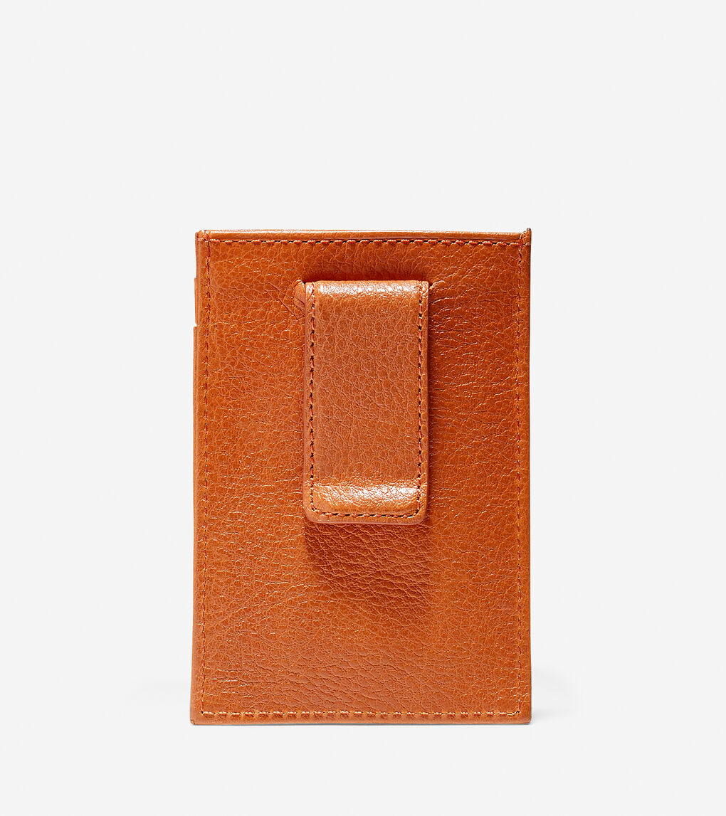 Pebbled Leather Card Case With Money Clip