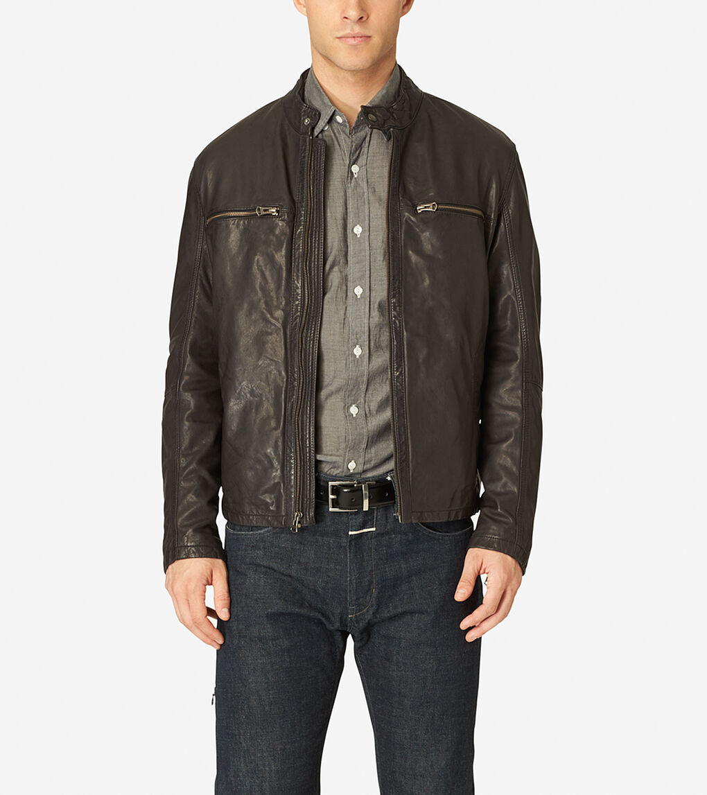 Men's Vintage Leather Moto Jacket in Black | Cole Haan