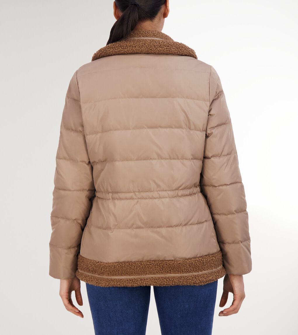 TAFFETA DOWN JACKET W CURLY FUR LINE TRI