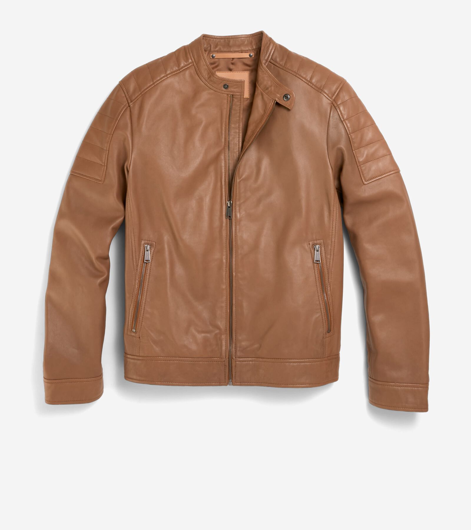 Cole Haan Leather Racer Jacket In Camel