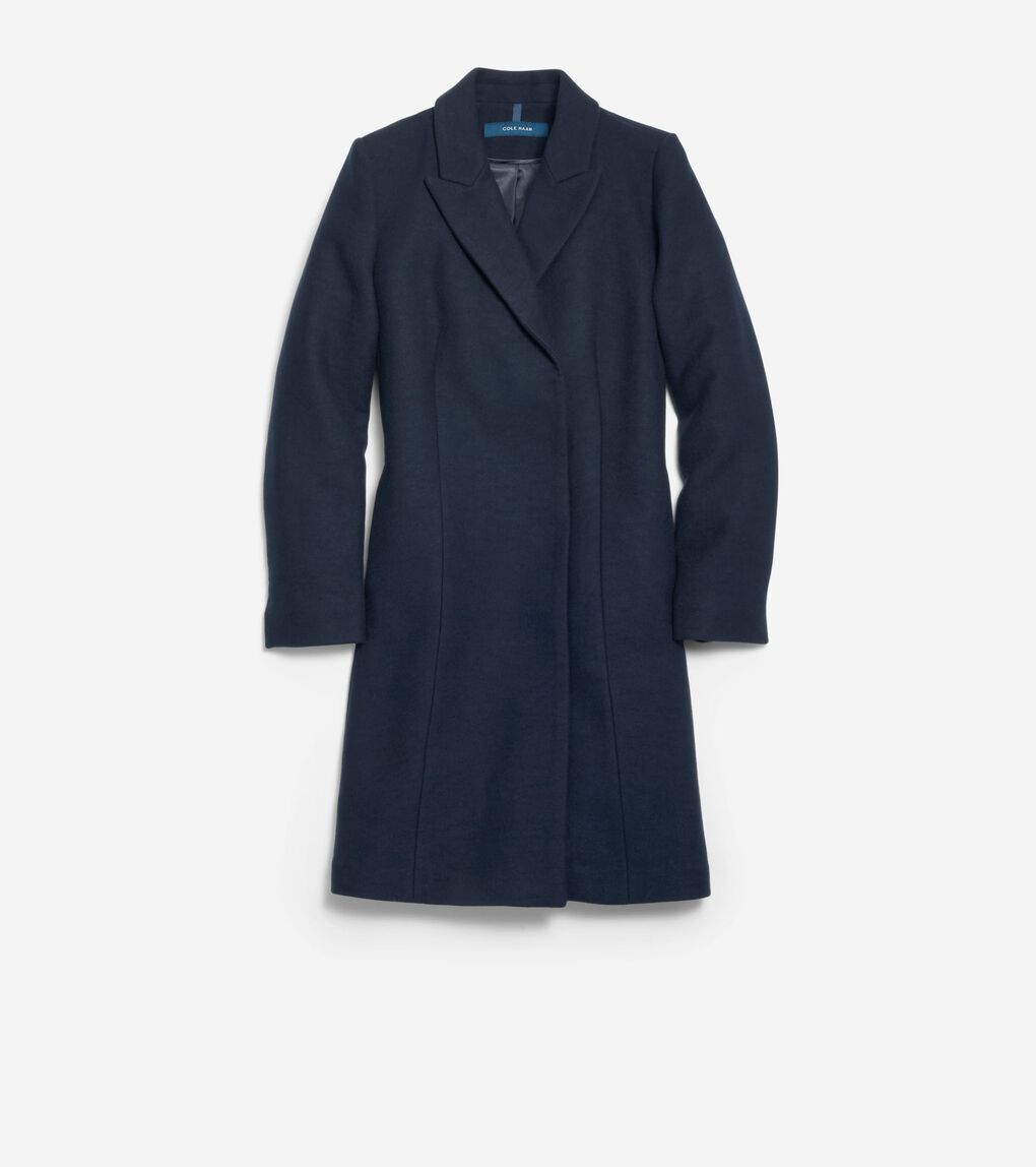 Women's Asymmetrical Peak Lapel Coat in Dark Blue | Cole Haan