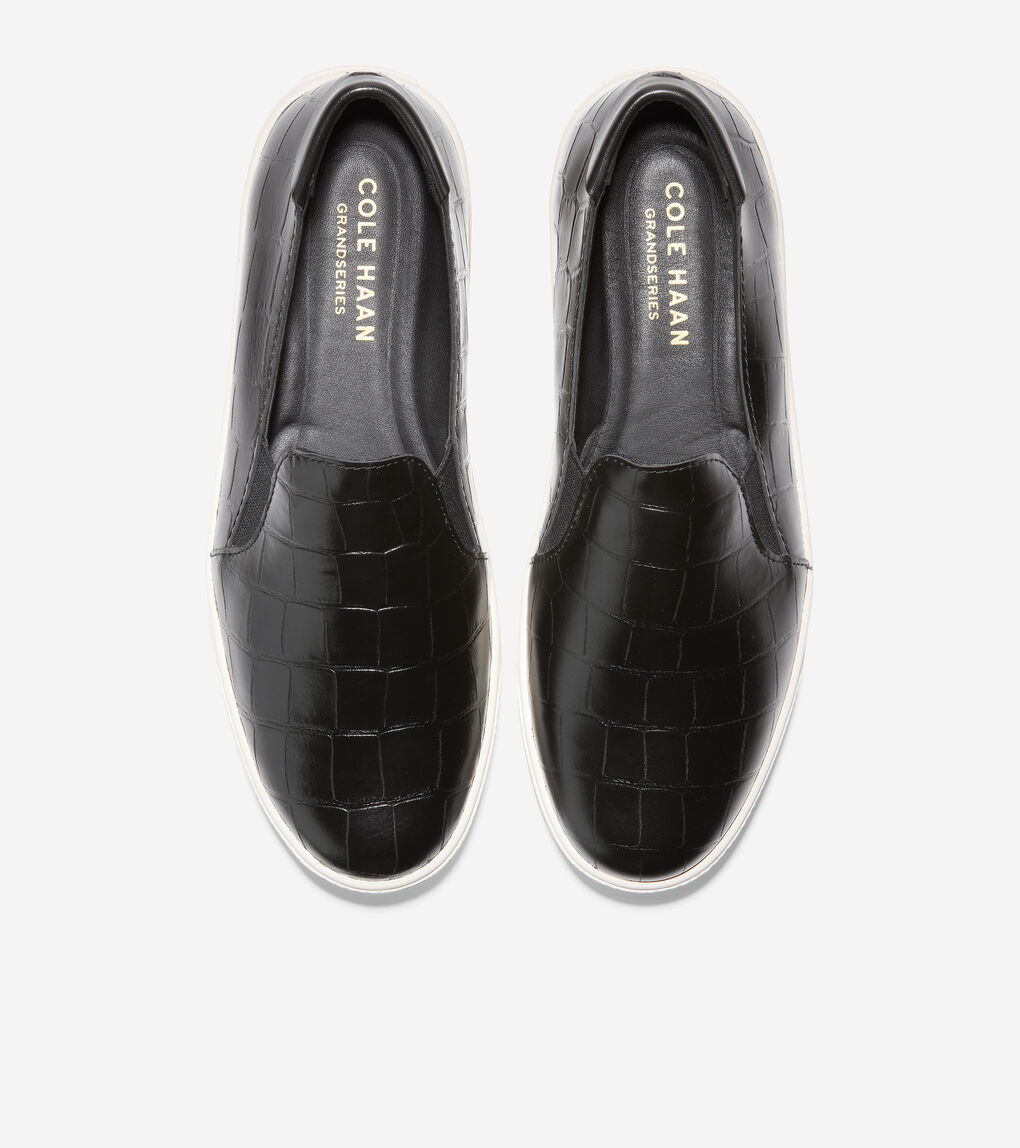 Women's GrandPrø Spectator Slip-On Sneaker in Black Croc Embossed Print ...
