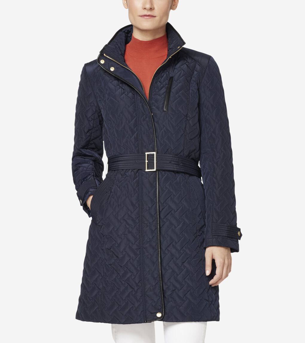 Women S Signature Quilted Zip Front Coat In Dark Navy Cole Haan