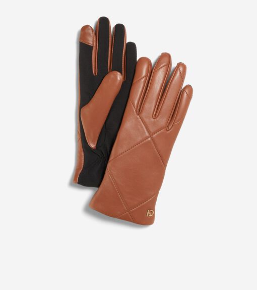 Quilted Leather Glove with Stretch Palm