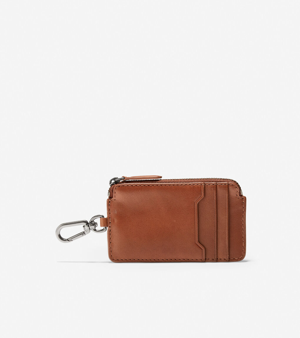 GRANDSERIES Leather Zip Card Case With Key Ring