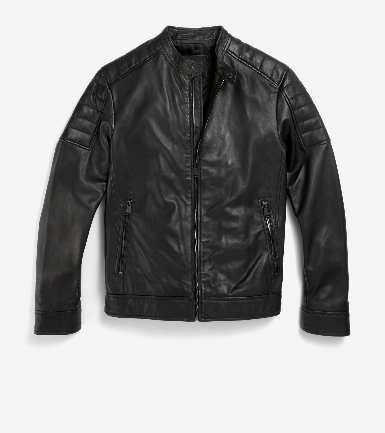 Cole Haan Leather Racer Jacket In Black