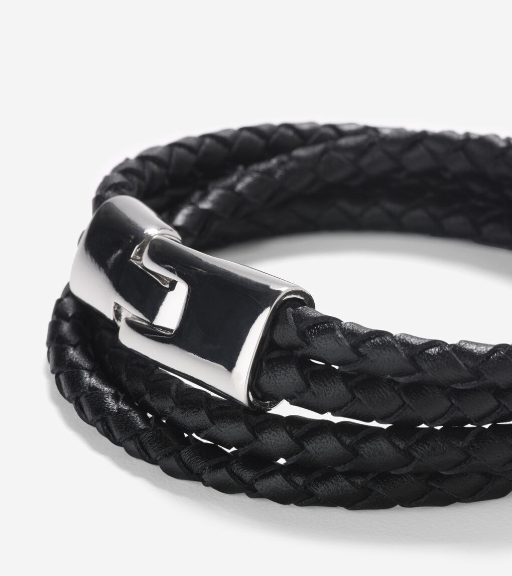 Braided Leather Strap Bracelet With Magnet Closure