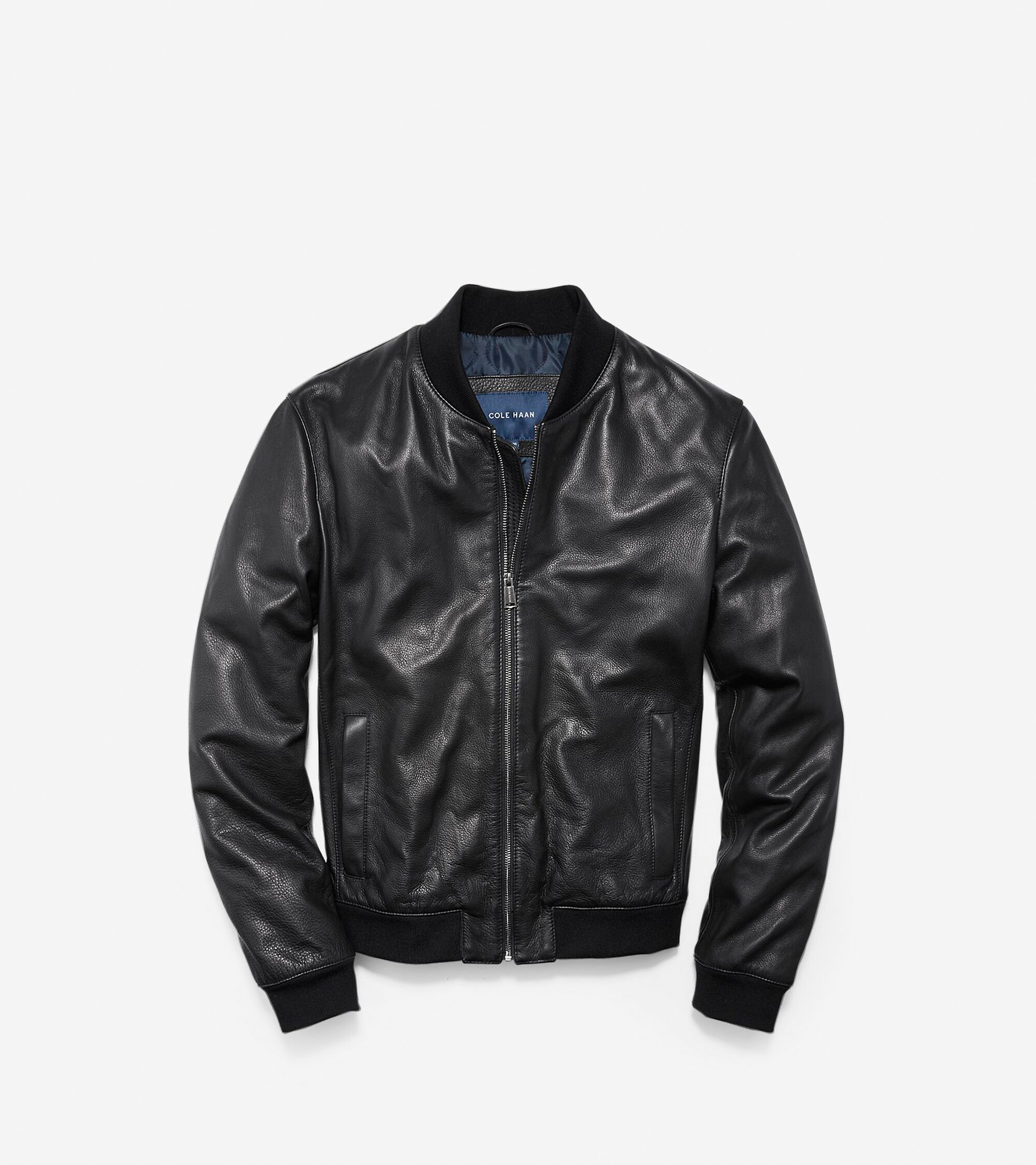 Men's Spanish Grainy Leather Varsity Jacket in Black | Cole Haan