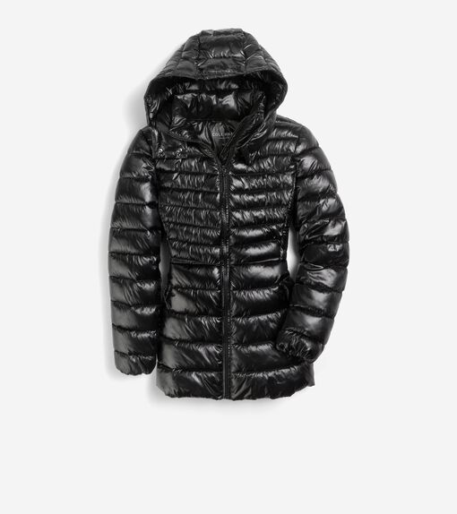 Women's Quilted Pearl Faux Down Jacket with Removable Hood