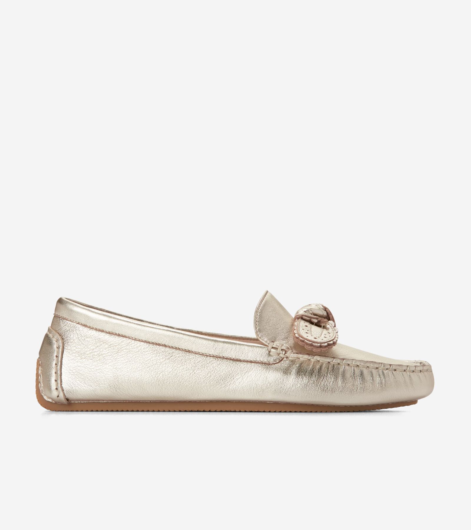 Shop Cole Haan Bellport Bow Driver In Soft Gold