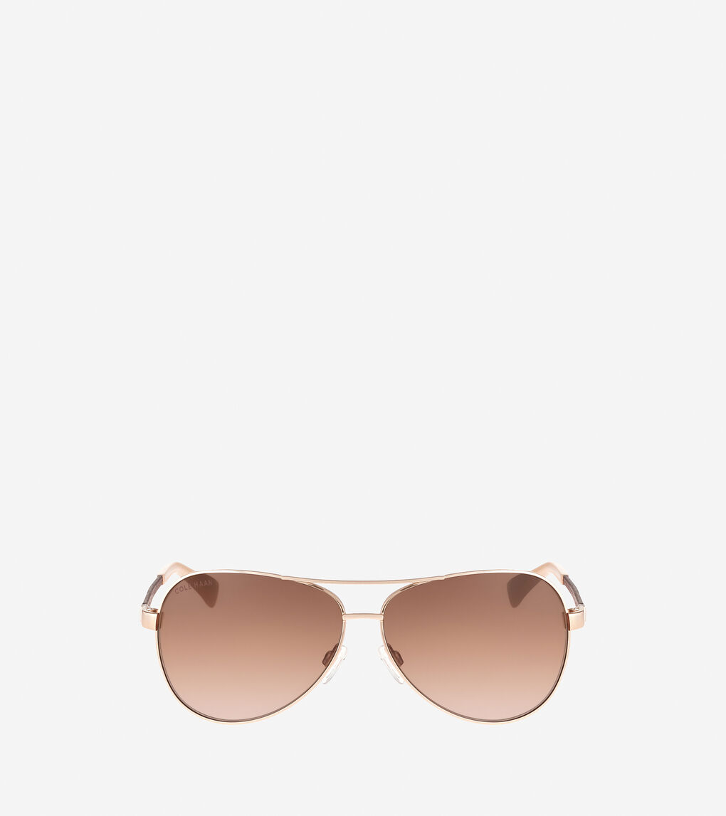 Metal Aviator Sunglasses With Leather