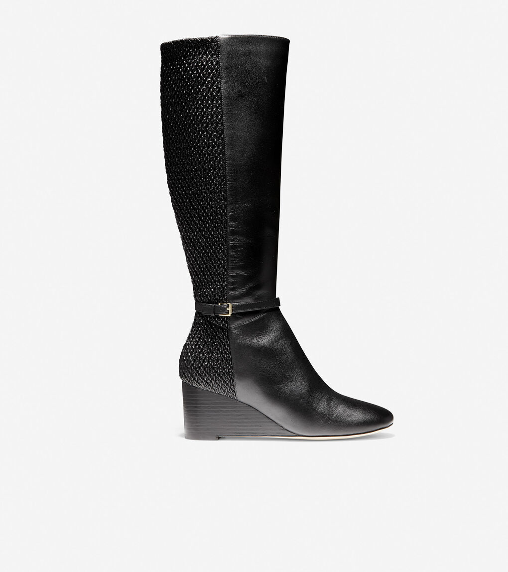 Women S Lauralyn Stretch Wedge Boot 65mm In Black Leather Cole