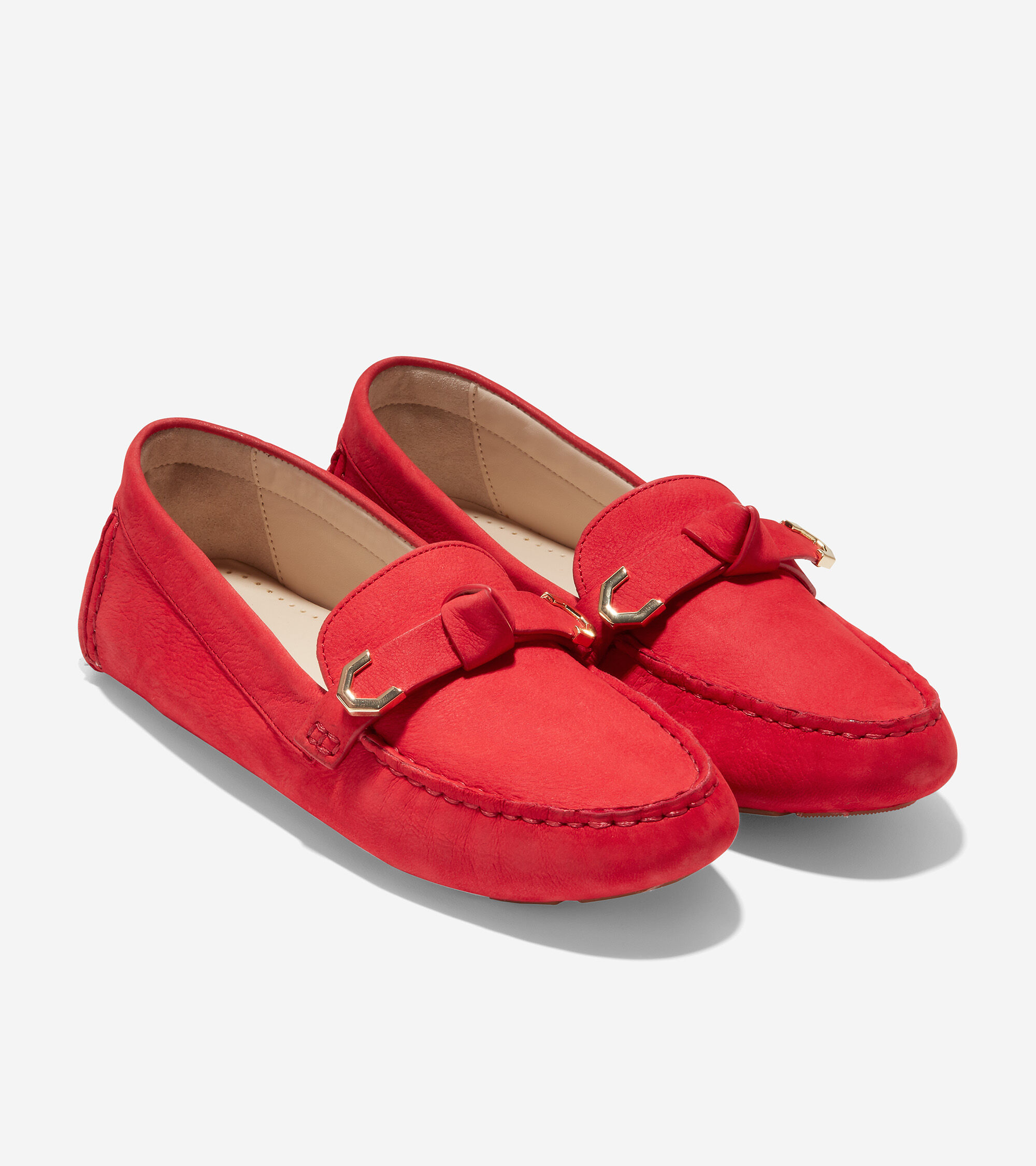 Women's Evelyn Bow Driver in True Red Nubuck | Cole Haan