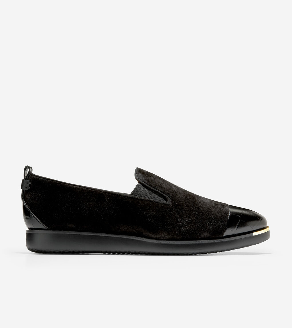 Women's Grand Ambition Slip-On Sneaker in Black Suede-Black Croc Print ...