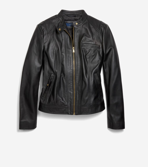 Black Leather jacket, black/champagne