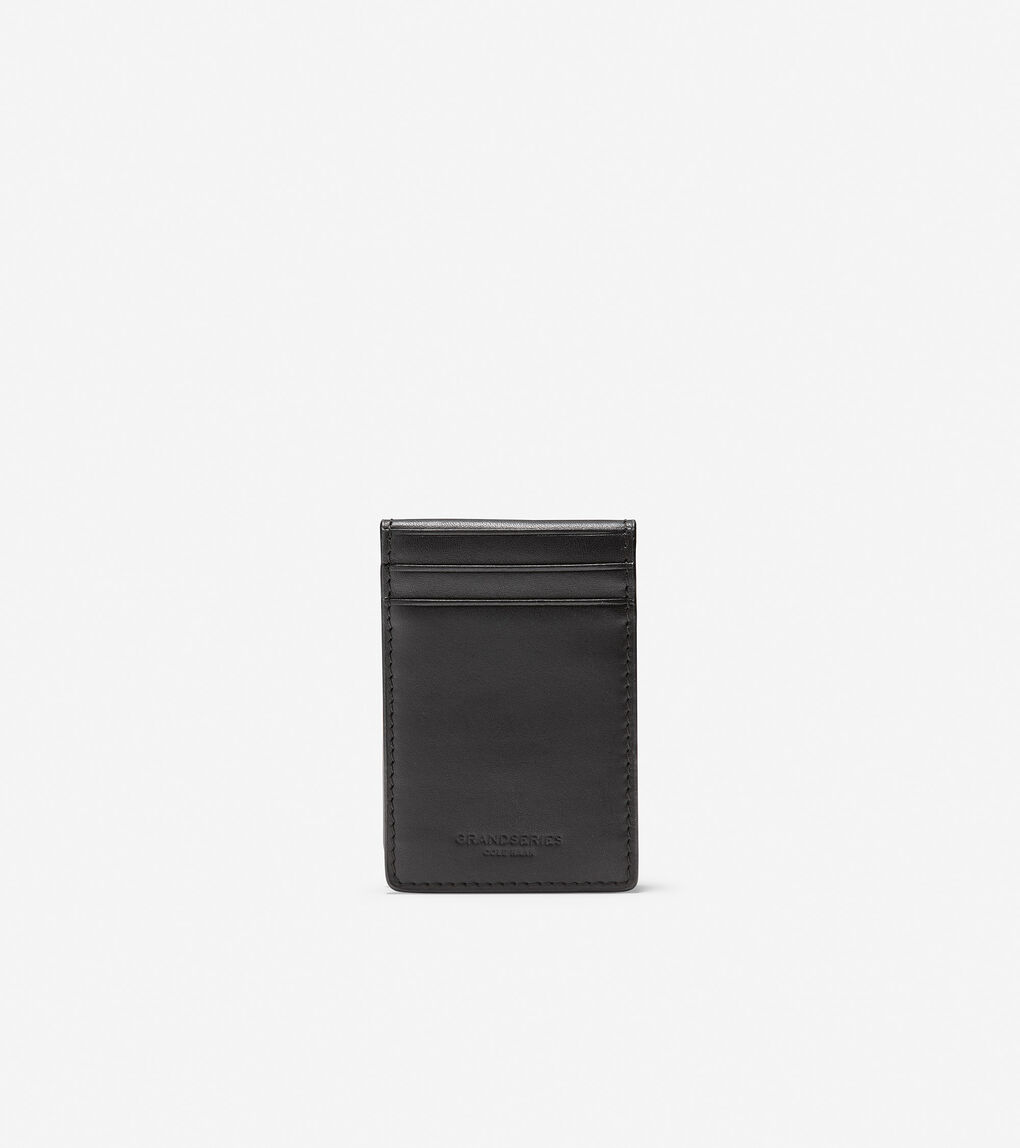 GRANDSERIES Leather Folded Card Case With Money Clip in Black | Cole Haan