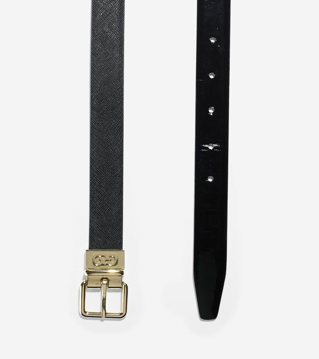 Reversible Saffiano-Patent Leather Belt in Black | Cole Haan