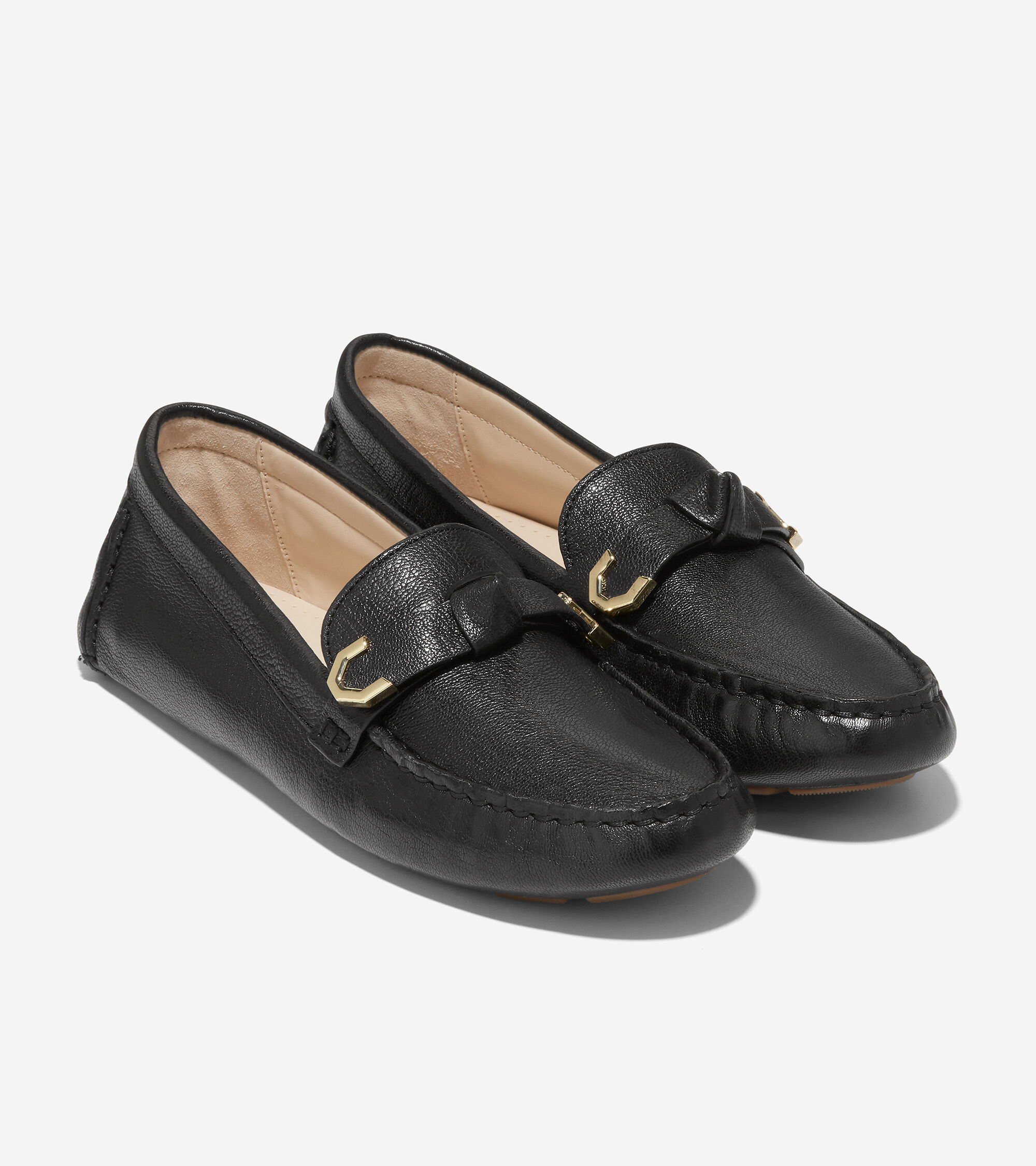 Women's Evelyn Bow Driver in Black Leather | Cole Haan