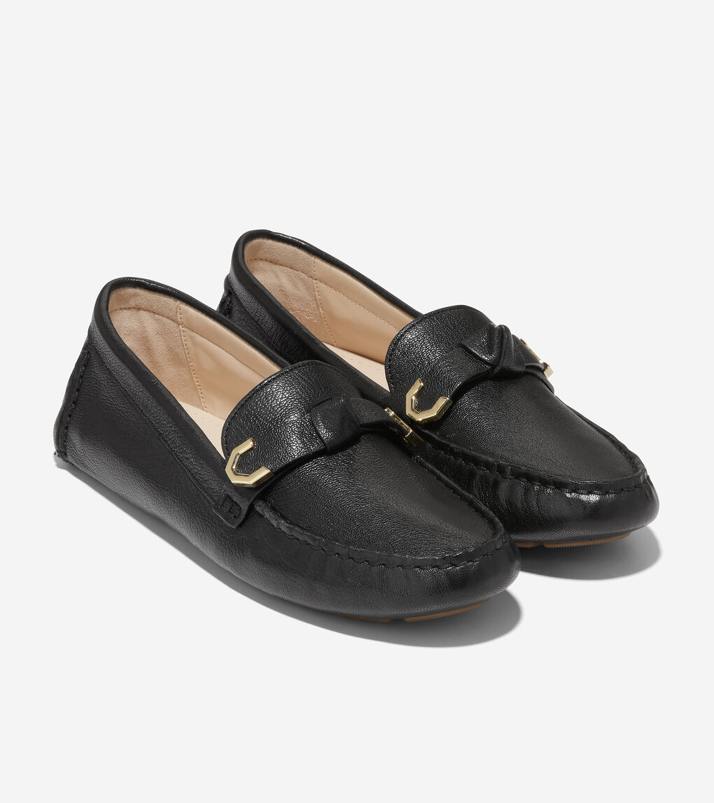Women's Women's Evelyn Bow Driver in Black Leather | Cole Haan