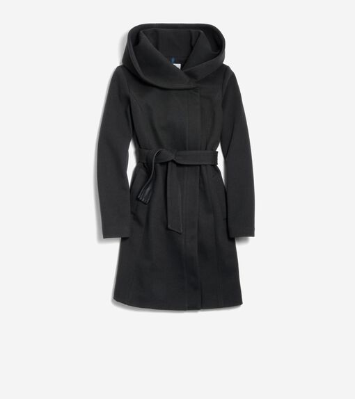 Women's Belted Aysmmetrical Zip Front Twill Coat