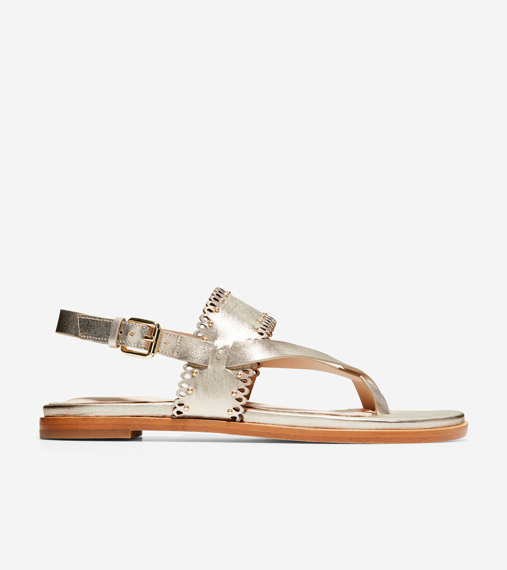 Women's Anica Scallop Thong Sandal in Soft Gold Metallic Leather | Cole ...