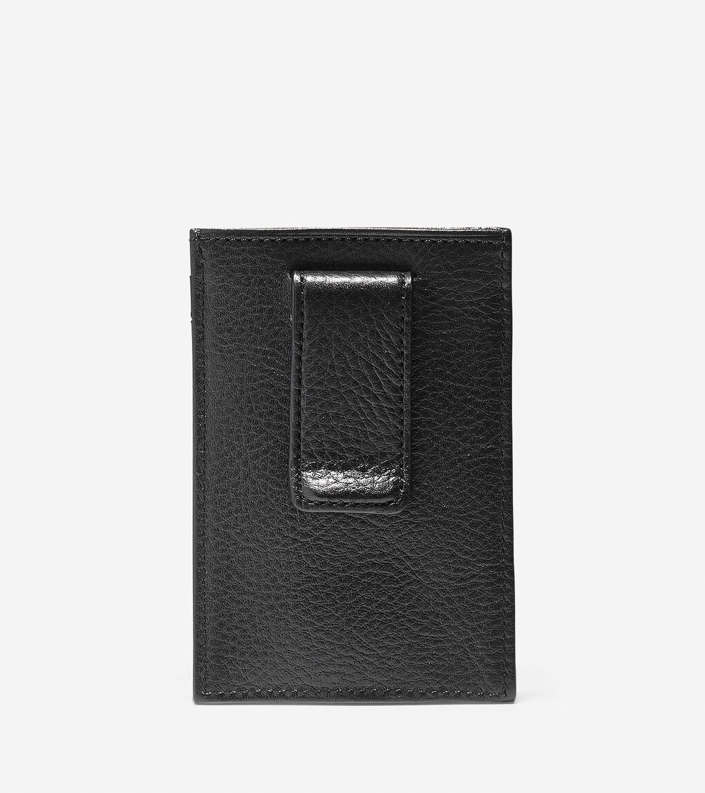 Pebbled Leather Card Case With Money Clip