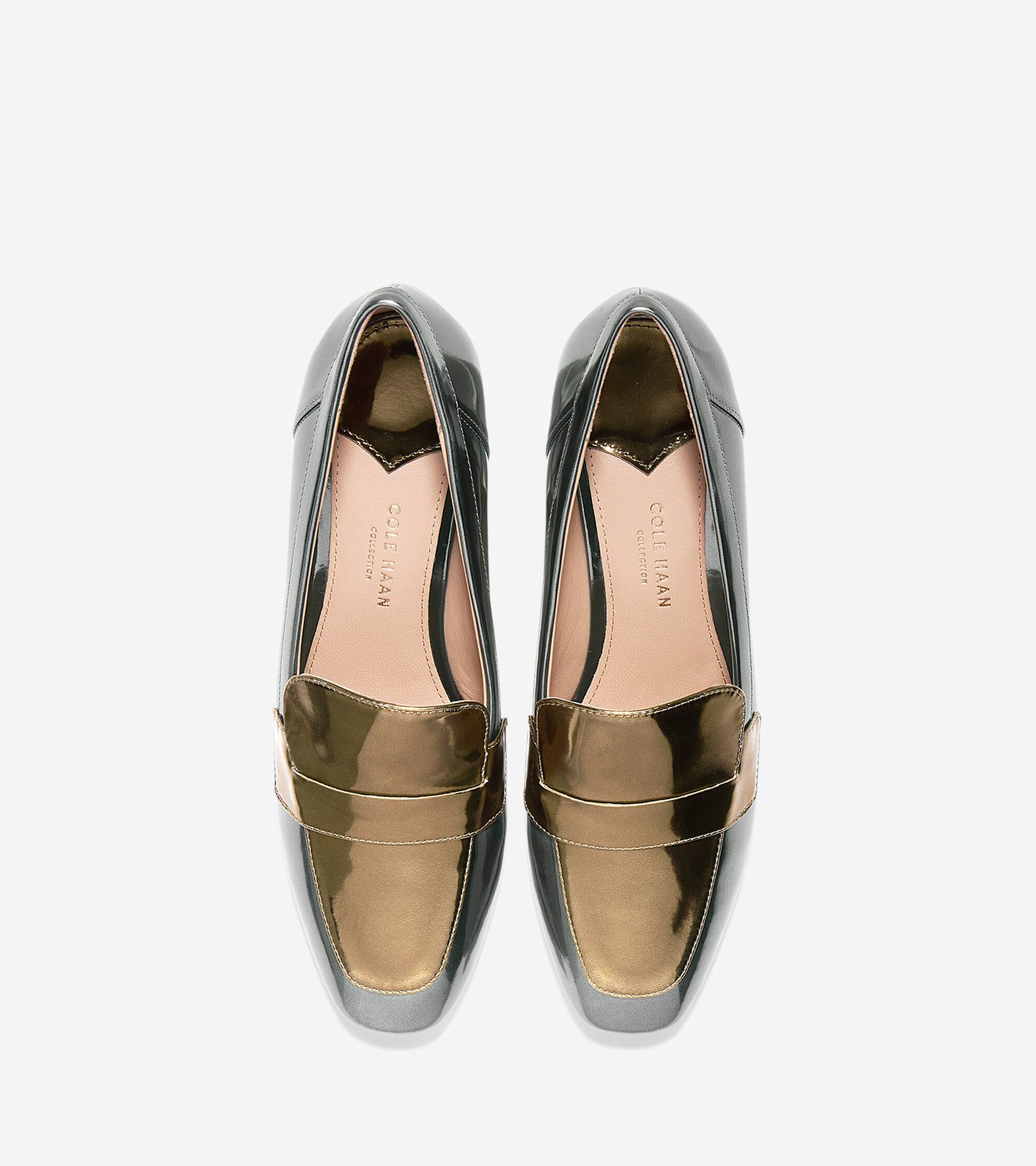 Women's Collection Block Heel Loafers 50mm in Gunmetal-Antique Gold ...