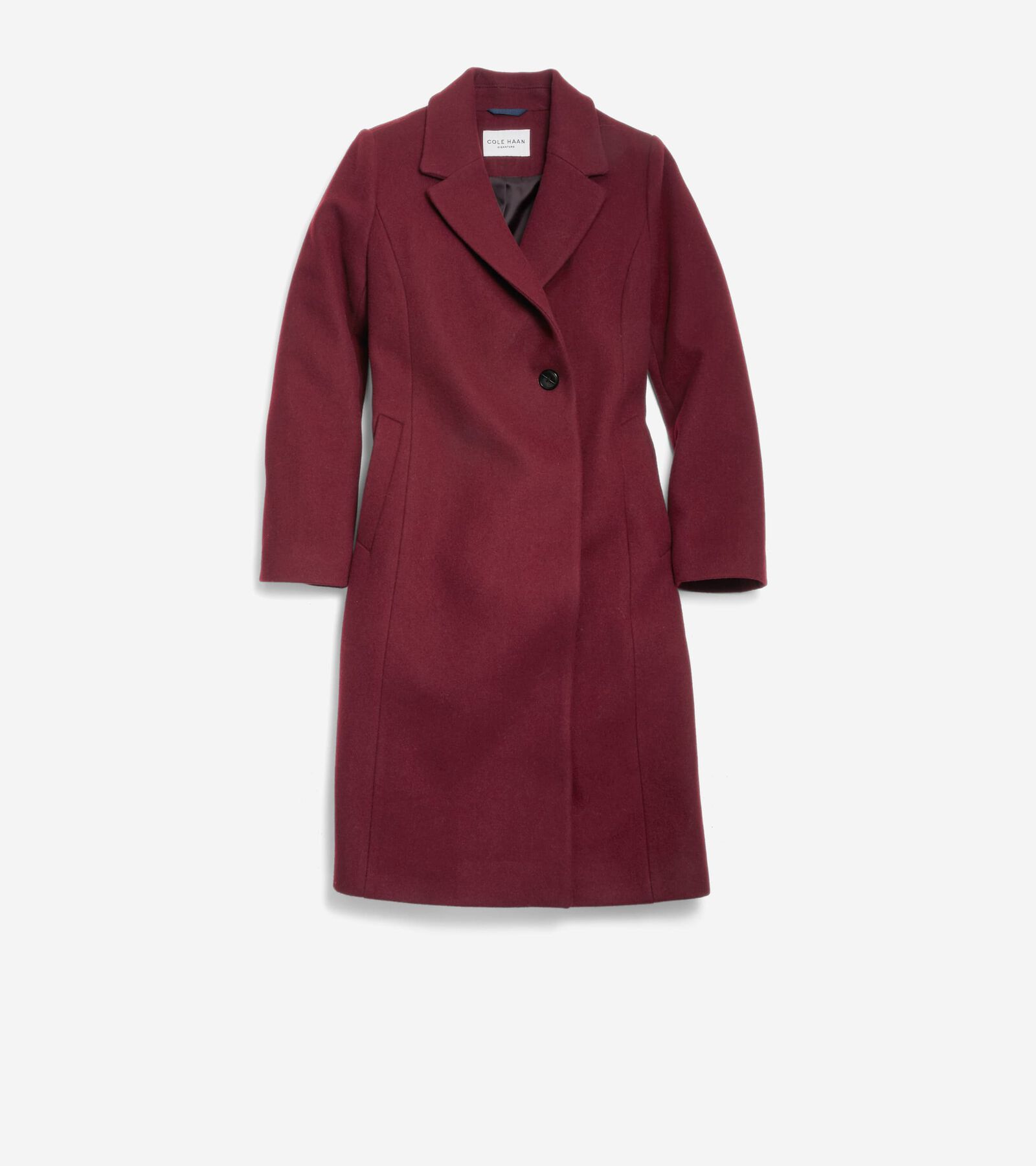 Cole Haan Slick Wool Asymmetric Coat In Burgundy