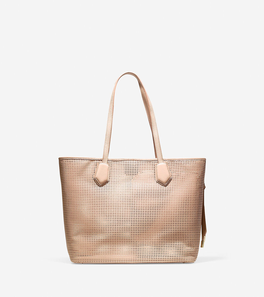 Abbot Perforated Tote in Beige Or Khaki | Cole Haan