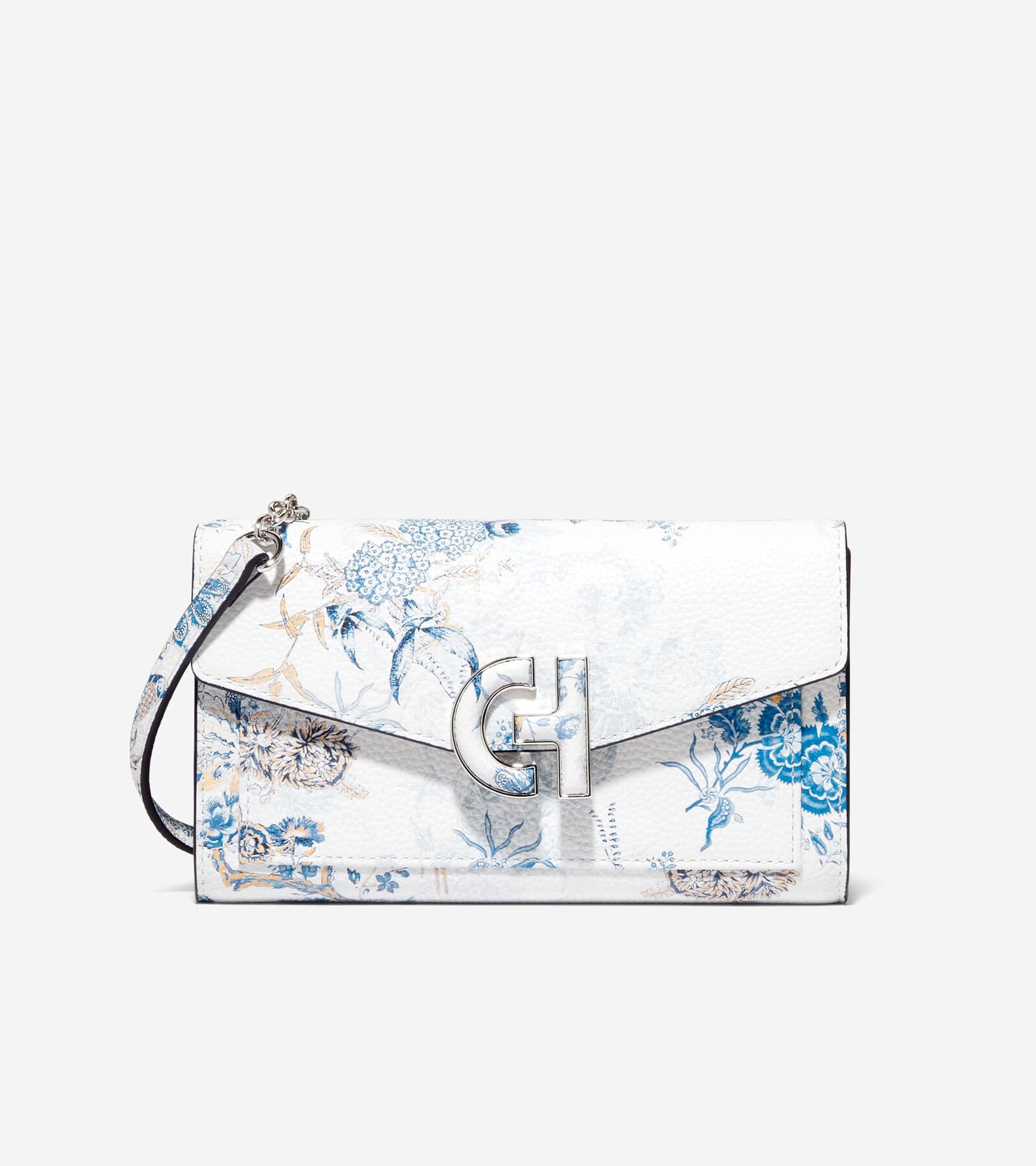 Cole Haan Turnlock Phone Case With Chain In Blue Toile Pheasant Print