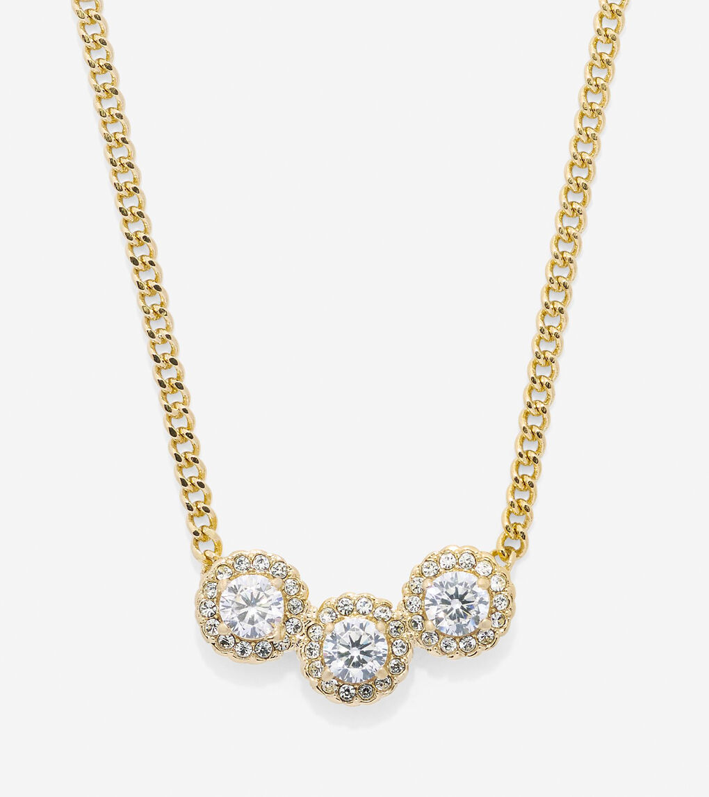 3 Stone CZ Necklace in Gold | Cole Haan
